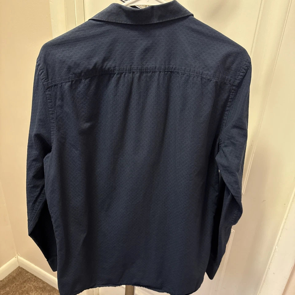 Camisa social masculina Perry Ellis slim fit botão para baixo azul tamanho G mangas compridas  - Imagem 4 de 4