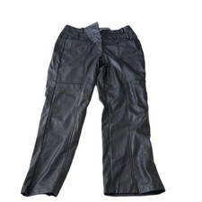 PrettyLittleThing Black Faux Leather Cargo Pants High Waisted Straight Leg NWT