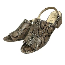 Sole Society Shawde Sling Back Tan Snake Print Block Heels Leather Size 9.5