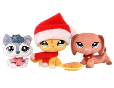 Christmas Husky LPS Shorthair Cat Toy for Girl Figure Collectible Dog Kid Gift