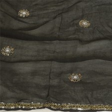 Sanskriti Vintage Long Black Dupatta/Stole Pure Georgette Silk Hand Beaded Veil