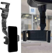 360 Rotating Car Rear View Mirror Phone Holder, Adjustable Retractable Auto GPS