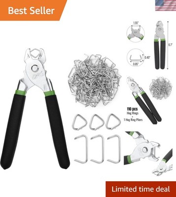 Hog Ring Pliers Kit - 110 Pack 3/4'' Galvanized Rings & Pliers for Fencing & A...
