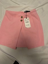 ZARA Pink Textured Mini Skirt M Wrap Style Gold Buttons BNWT £29.99