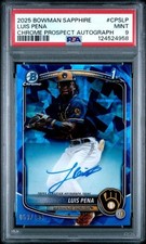 2025 Bowman Chrome Sapphire Luis Pena Rookie Card RC Auto /199 PSA 9 Brewers. rookie card picture