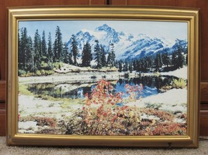 Vintage HELMSCENE LIGHTED PICTURE with MOUNTAINS & LAKE