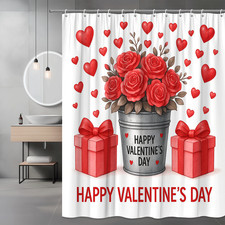Valentine's Day Shower Curtain with Red Roses and Hearts