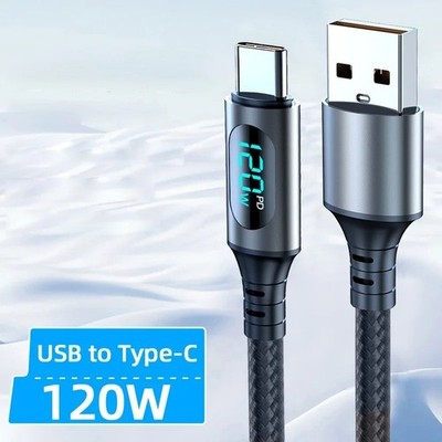 6A 120W Schnellladekabel USB-A zu Typ-C Nylon mit LED für Xiaomi & Samsung