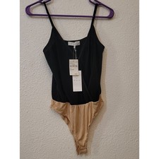 Wayf Two-Tone Ribbed Black and Tan Bodysuit