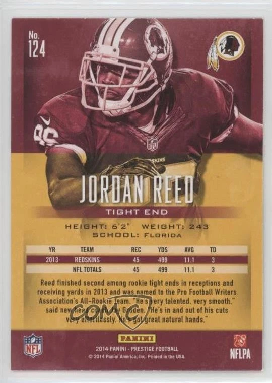 2014 Panini Prestige Jordan Reed #124 - Image 2 of 2