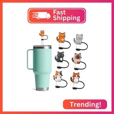 XANGNIER Cute Silicone Straw Cover Cap for YETI Cup,6 Pcs Reusable Cat Straw Top
