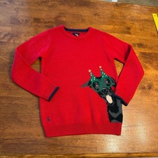 Joules Red Crewneck jumper Sweater with Festive Dog Design size 9-10