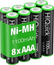 8 X AAA Rechargeable Batteries, Rechargeable 1100Mah Battery, Ni-Mh Recycle High 1.70 per battery