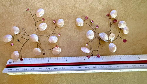 Set of 2 Vintage Shell Rhinestone Hair Pins Bridal 1960s