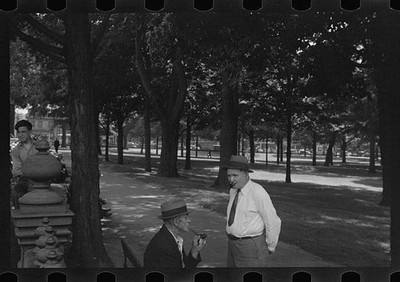 Photo:Manchester New Hampshire 1937 park scene men in hats tree-lined path
