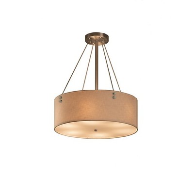 Justice Design Textile Finials 18'' Drum Pendant, Cyl (2), Brsh Nkl, Crm, LED