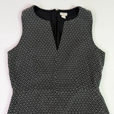 J Crew Split Neck Sheath Dress Women's 4 Black White Geometric Workwear Career