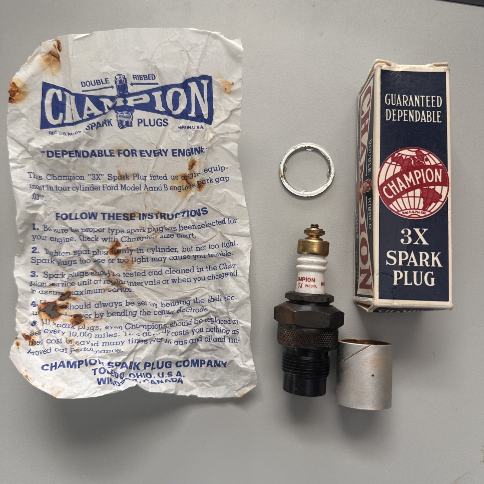 1 NOS Champion 3X spark plug with box Model A Ford Model A B