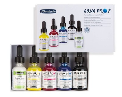 Schmincke - AQUA DROP, liquid, highly lightfast watercolor paint, 5 x 30 ml p...