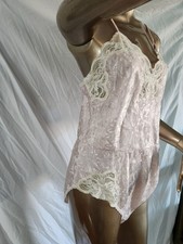 70s Vintage Lingerie Bodysuit Teddy Pale Pink N White SzM Snap Crotch Nwot