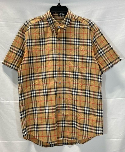 Burberry Mens Multicolor Plaid Short Sleeve Button Up Shirt Size Large