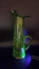 Vintage Green Crackle Glass Small Pitcher 7.5" Handcrafted MCM Cruet or Vase EUC — photo 9