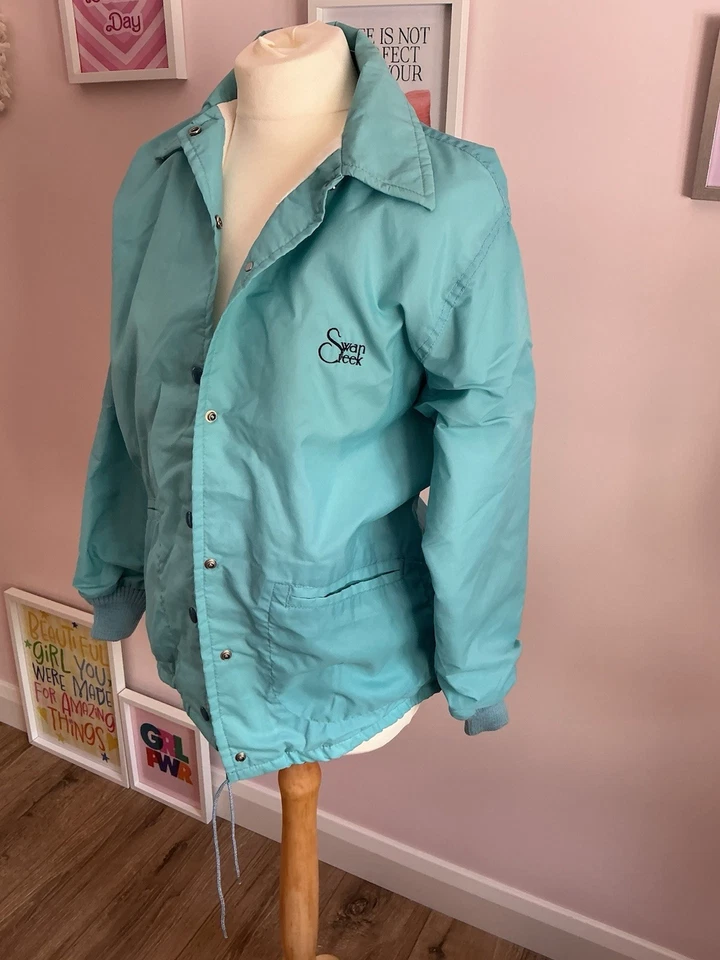 Vintage 80er 90er West Wind Swan Creek Coach Jacke blau Fleece gefüttert Druckknopf Damen - Bild 2 von 4