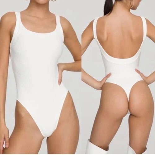 Good American Ribbed Scoop Back Bodysuit in Ivory001 - Picture 3 of 8