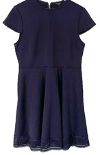 NEW, Ted Baker Navy Rohdia Mesh Detail Sleeve Skater Dress SZ 3 D4163