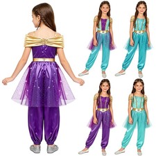 Kids Girls Costume Highlights Jumpsuit Ruched Bodysuit Belly Dance Arabian
