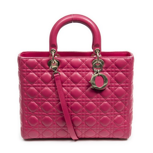 Dior Fuchsia Pink Large Lady Dior Shoulder Bag Cannage Lambskin Leather