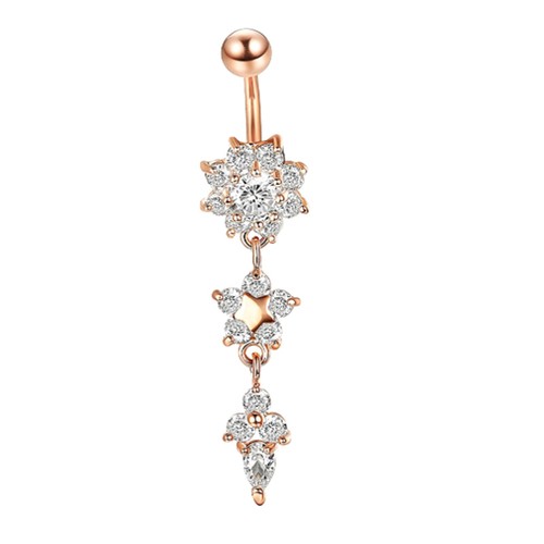 Trendiger Kristallmetallnabel Nagel glänzender Zirkon Blume Bauchknopf Ring