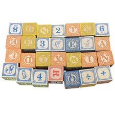 Uncle Goose Alphabet Blocks 28 Wood ABC Letters Animals Numbers Made in USA VTG