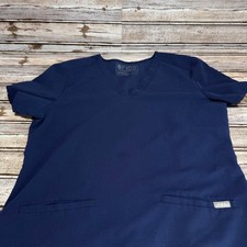 FIGS Technical Collection Navy Blue Scrub Top V Neck Short Sleeve Size S