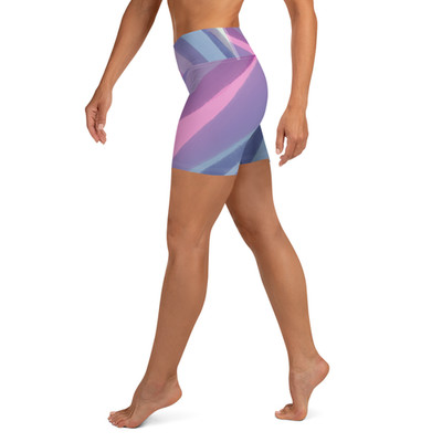 Purple Blue Yoga Shorts Striped High Waist Women's Active UPF 50+ Pocket