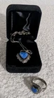 Vintage QT Sterling Silver Agate Heart Ring and Pendant Necklace 925