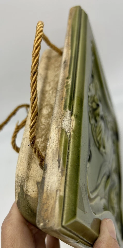 Vintage Furnace Kachelofen Flower Tile, Art Nouveau, Green, Hanging - Image 3 of 4