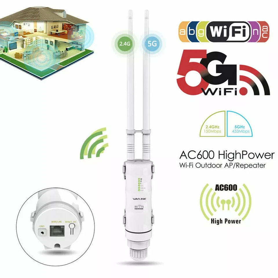 Wavlink AC600/AC1200 Outdoor WiFi Long Range Extender Signal Booster 2.4G+5G - Image 2 of 2