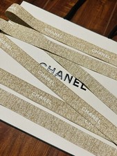 CHANEL Gold Glittered  White Lettering Ribbon - Holiday 2023  - 1 Yard/3 Feet