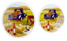 2 ELECTRIC STOVETOP BURNER COVERS(10",8") WINE & GRAPES,TRUCK W/BARRELS,white,GR