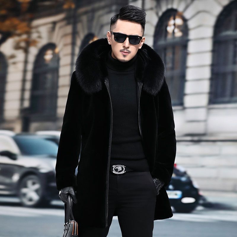 Men's Mink Coat Faux Fur Coat Winter Mink Velvet Hooded Jacket