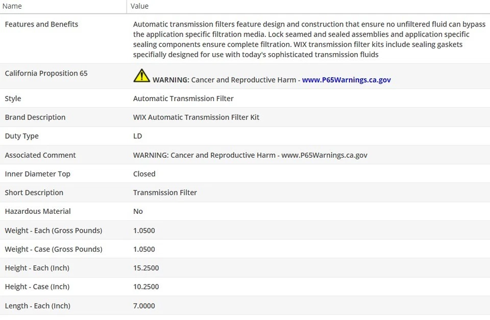 Filtro de aceite tipo OEM WIX para Ford Focus 2005-2018 L4-2,0 L Foto 3 de 4