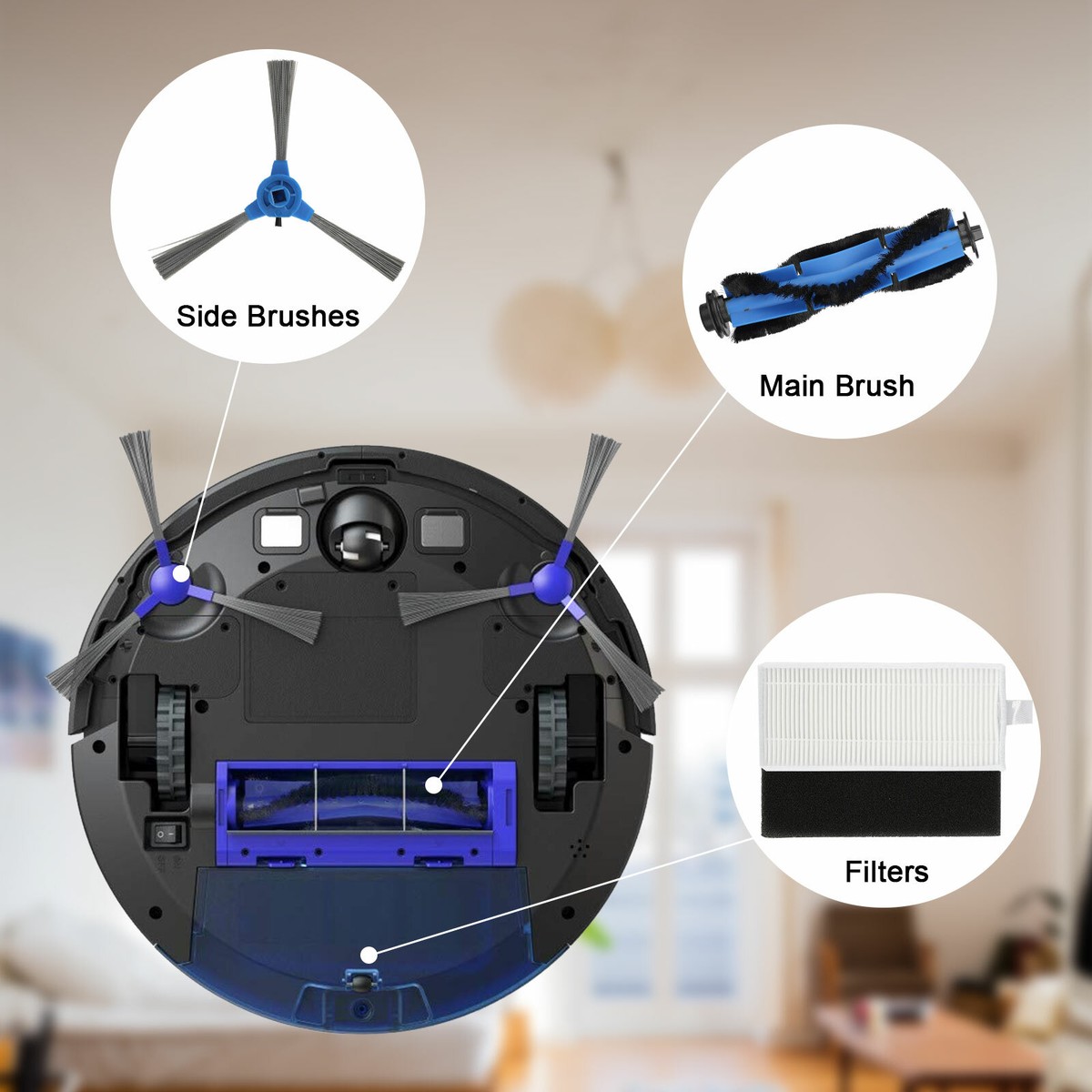 Pezzi di ricambio per Eufy Robovac 11+, Eufy 11+ accessori con 6 spazzole laterali + 6 filtri Hepa