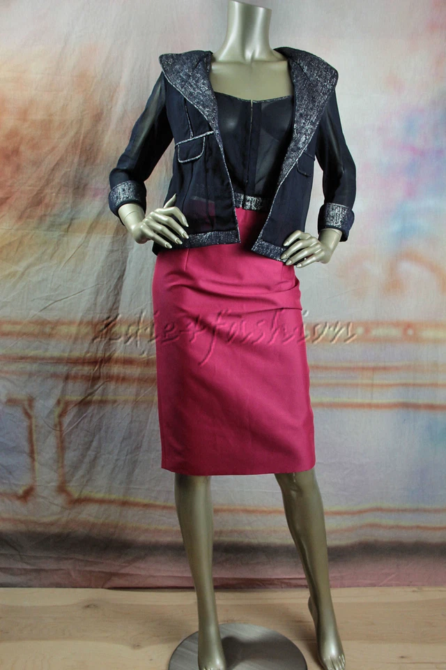 $3490 Nuevo NINA RICCI Azul Marino Plateado Metálico Seda Transparente Chaqueta Top Chaleco 40 8 Foto 2 de 4