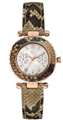 GUESS GC ROSE GOLD tone TAUPE PYTHON LEATHER BAND WOMEN display picture 2