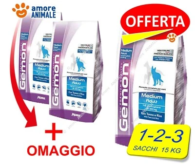 Monge Gemon Medium Adult tonno e riso 15 kg - 1 / 2 / 3 sacchi Crocchette x cane