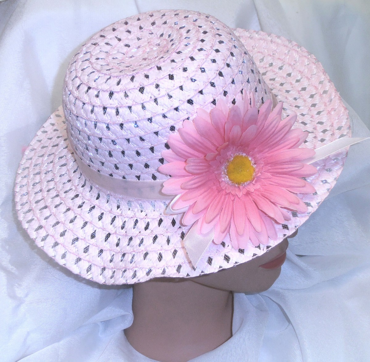 GIRLS TODDLER EASTER HAT DRESSUP TEAPARTY SET PINK HAT GERBER DAISY FLOWER  NEW