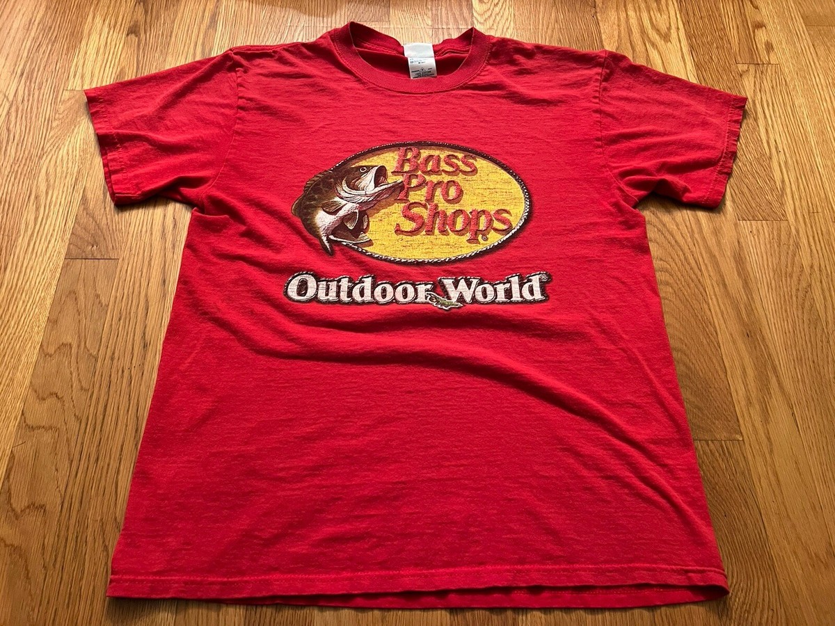 Vintage Bass Pro Shops Fishing Tee T Shirt Medium Outdoor World Distressed  0838