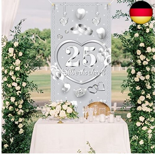 VICSOM Silberhochzeit Tür Banner, Silberhochzeit Deko, 25. Hochzeitstag