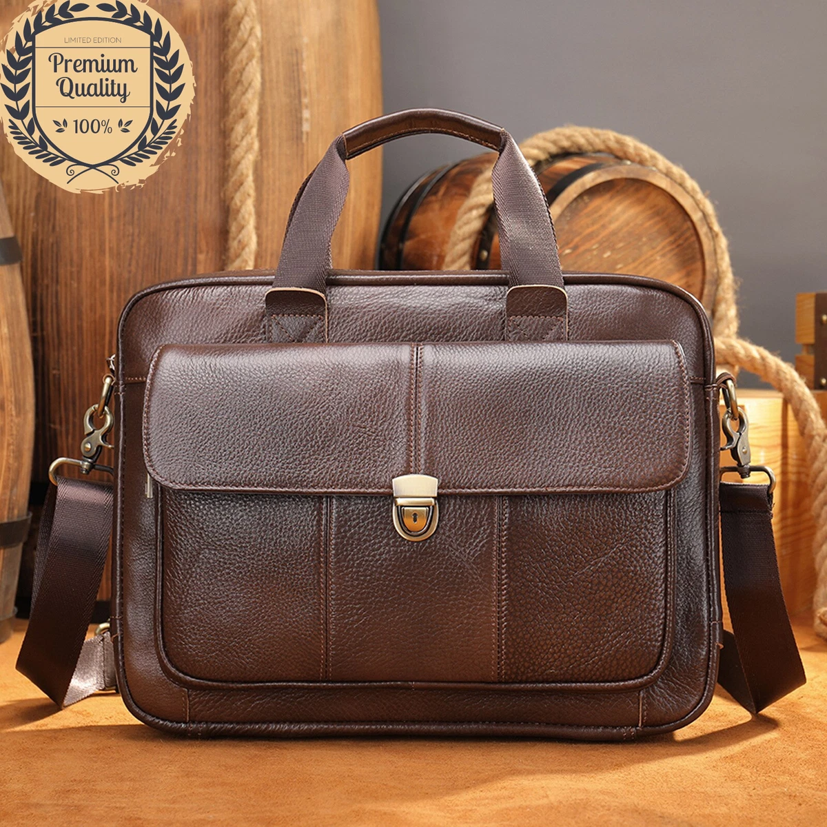 GENUINE LEATHER Mens Laptop Handbag Shoulder Crossbody Pack Luxury Fashion  Bag